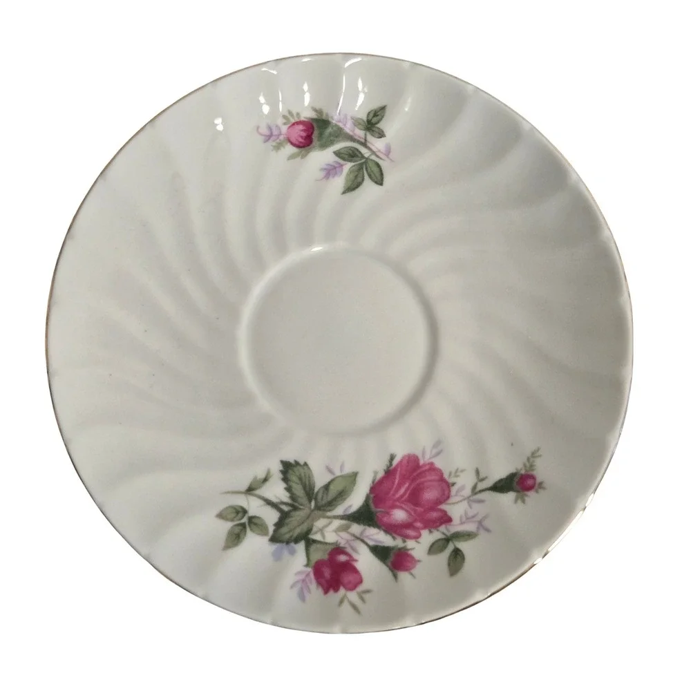 Vintage cottagecore MCM 60s Porcelain Teacup‎ and Saucer Set Pink Rose Gold Rim